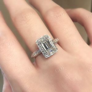 Esmeralda corte moissanita diamante GRA certificado 10K oro blanco media eternidad antiguo Halo anillo de compromiso y boda novia para ella - Product Image 5