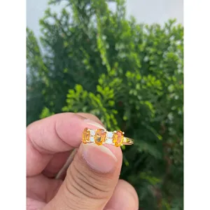 แหวนทอง 14k ประดับเพชรซิทรินสามเม็ด เครื่องประดับหรูหราสำหรับผู้หญิง - Product Image 2
