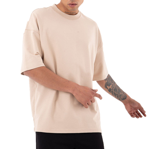 Camiseta básica extragrande de tela de algodón orgánico 100% para hombre, nueva tendencia, cuello redondo, manga corta, Color Beige, venta al por mayor - Product Image 1