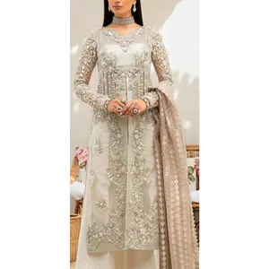 Borduurwerk Pakistani Dress Netto Zijden Stof Feestkleding Jurk Voor Volwassenen Vrouwen 2024 Feestkleding Dames Jurken