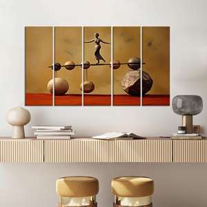 Sérénité Moderne : Tableau mural imprimé sur toile représentant une femme avec une pierre d'équilibre, LOT DE 5 TOILES - Product Image 1