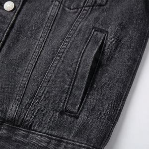 Veste en jean pour femmes, manches longues, logo brodé, courte, cloutée, grosses perles, longueur courte, rembourrage en coton, couleur personnalisée - Product Image 5