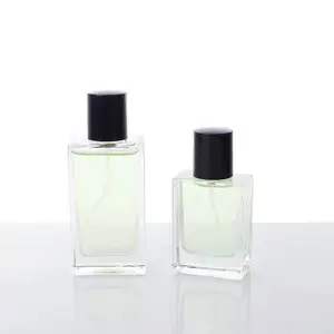 Premium kozmetik ambalaj: 50ml ve 100ml dikdörtgen kristal beyaz parfüm şişeleri, kalın alt, süngü kapatma