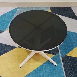 SFBT012- Modern Style <b>White</b> Painted 4-Seater Round Pedestal Sofa <b>Table</b> with Black Tempered Glass Top - Product Image 5