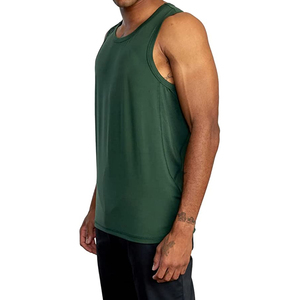 Débardeur sans manches vert uni pour homme, col rond, respirant, coupe décontractée, tricoté en polyester, vêtement de sport - Product Image 3