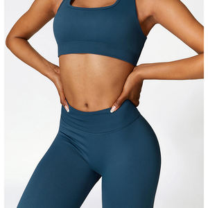 Ensemble de yoga pour femmes de haute qualité 2 pièces col rond sans manches Spandex/Polyester ensembles d'entraînement respirants - Product Image 3