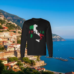 Italia <b>Map</b> Flag Long Sleeve T-Shirt Unisex Crew Neck Digital Printing Adult Promotional - Product Image 3