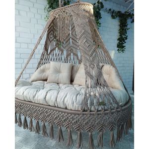 Silla Colgante de Macramé Hecha a Mano, Silla Tipo Huevo para Uso en Interiores y Exteriores, para Balcón y Jardín, Muebles de Exterior - Product Image 2