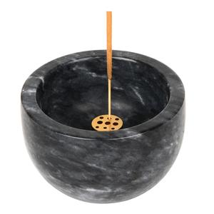 Bol porte-encens en marbre noir avec disque en laiton élégant attrape-fumée pour bâton d'encens décor spirituel moderne pour la méditation - Product Image 1