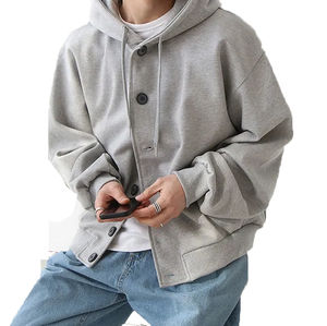 Precio barato de talla grande 100% algodón botón sudadera al por mayor de Color sólido de los hombres Premium personalizado botón up sudaderas con capucha Material de calidad - Product Image 2