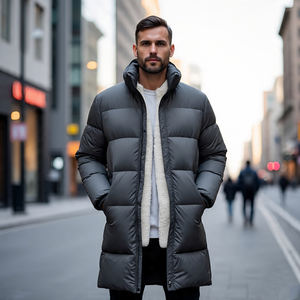Quilted Long Puffer Padded Jacket Men Windproof Zipper Hooded Down Padded Long <b>Coat</b> Jacket Men's - Product Image 1