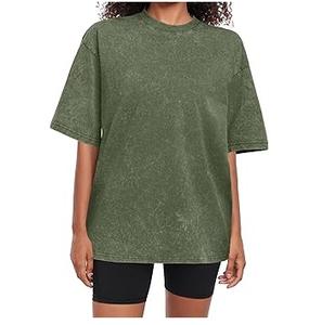Venta caliente camisetas de verano para mujer hombro caído cuello redondo diseño de lavado ácido peso pesado transpirable 220 gramos tela al por mayor - Product Image 1