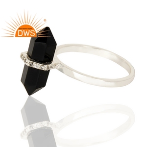 New Arrival Sterling Silver Natural <b>Cz</b> and Black Onyx Gemstone Stackable <b>Ring</b> Custom Jewelry Manufacturer - Product Image 4