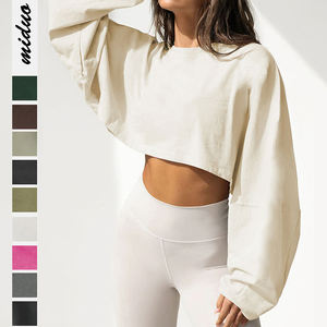 Sudadera recortada de cuello redondo para mujer Sudadera con capucha lavada con ácido 220gsm 240gsm 260gsm Camisetas de manga larga - Product Image 1