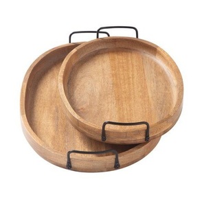 ถาดไม้ทรงกลมสำหรับตกแต่งโต๊ะถาดเสิร์ฟชาและกาแฟดีไซน์เป็นเอกลักษณ์ถาดเสิร์ฟชาโดยชาวโลกโลหะอินเดีย - Product Image 1