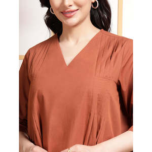Conjunto de 2 Piezas Deebaco para Mujer, Túnica Holgada de Algodón Sólido y Pantalones Anchos, Cuello en V, Manga 3/4, Estilo Casual, Largo hasta el Tobillo - Product Image 2