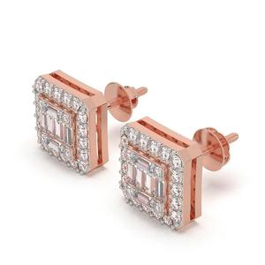 Pendientes de tuerca de estilo Hip Hop de diamante de moissanita de corte Baguette redondos y de alta demanda para mujer, regalo perfecto, colección de joyas - Product Image 2