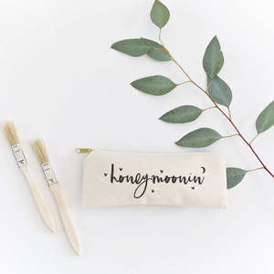 Honeymoonin' Large Linen <b>Makeup</b> <b>Case</b> Embroidered Letters Cute Portable Travel Pouch Zipper Closure Cotton Canvas Pencil <b>Case</b> - Product Image 3