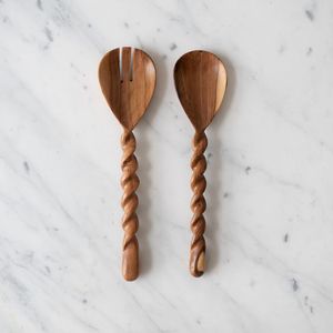 Ensemble de service à salade 2026, 2 pièces, avec serveur à salade en bois de qualité supérieure, couleur naturelle, vaisselle de qualité alimentaire, ensemble de couverts - Product Image 1