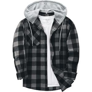 Camisa de Franela con Capucha para Hombre, Camisas a Cuadros, Sudadera con Capucha de Manga Larga, Chaqueta con Botones y Logotipo Personalizado Directo de Fábrica - Product Image 1