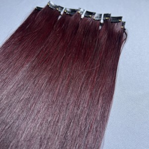 Extensions de cheveux à pince droite bordeaux super bon marché vierges vietnamiennes remy clipins bruts à donneur unique - Product Image 1