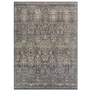 Tapis en laine et soie noué à la main Aurora Blue AKWS-13035, motif floral abstrait, pour la maison, la voiture, couloir, design patchwork pour salon - Product Image 1