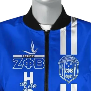 Veste en satin bleu et blanc Zeta Phi Beta 1920 pour femmes, broderie du bouclier de la sororité ZPB, vêtements grecs, look universitaire haut de gamme - Product Image 6