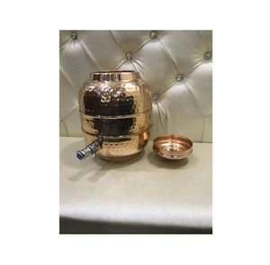 Distributeur d'eau en cuivre Réservoir d'eau en cuivre Designer Metal Stande avec couvercle Personnaliser le logo de l'artisanat indien - Product Image 1