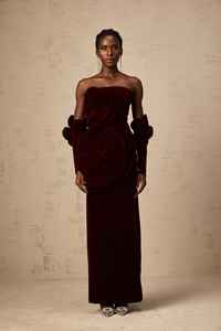 ชุดราตรีประดับด้วยลูกปัดสีแดงสำหรับผู้หญิงชุดงานพรอมแบบลำลองชุดไปงานแต่งเพื่อนเจ้าสาวเซ็กซี่มีแขนแยกออก - Product Image 2