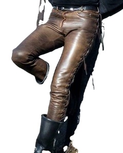 Pantalones cargo de cuero vintage para hombre, hechos a mano, estilo motero occidental, con seis bolsillos. - Product Image 1