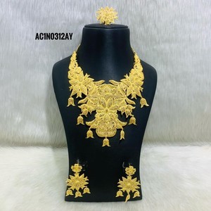 Premium Brass African Wedding Gold Plated Flower Necklace and Earrings Set for Women Wedding Statement Jewelry AC1N0312AY - Product Image 5