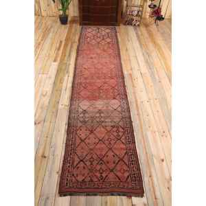 Turkish Vintage Rug, 2.7x13 ft <b>Runner</b> Rug, <b>Red</b> Black Abstract Wool Rug - Product Image 1