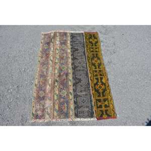 Alfombra Vintage Turca Kilim Beige 2,7X3,8 FT Patchwork Tejido Plano Lana con Respaldo de Látex para Decoraciones de Sala de Estar Adolescentes - Product Image 1