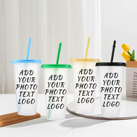 Gobelet en plastique transparent avec logo personnalisé, avec paille et couvercle, 24 oz, gobelets réutilisables pour café glacé, cadeau promotionnel, cadeau de fête