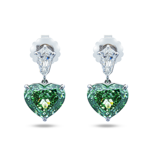 Boucles d'oreilles pendantes SHREYA DIAM en diamant cultivé en laboratoire certifié IGI, plaqué platine et rhodium, cœur fantaisie vert et blanc, 9,06 carats au total - Product Image 1