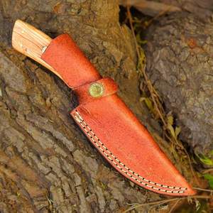 Couteau de chasse artisanal en acier Damas, lame fixe, manche en bois pleine longueur, couteau de camping extérieur, étui en cuir, vente en gros OEM - Product Image 6