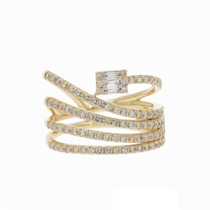 Elegante Anillo Clásico de Oro Amarillo de 14K con Baño de Rodio y Diamantes Naturales Multibanda con Diseño en Espiral para Moda de Cóctel - Product Image 1