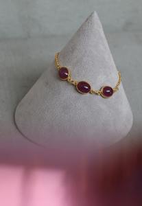 <b>Ruby</b> 3 Stone Charm <b>Bracelet</b> 925 Sterling Silver Silver Plated Handmade High-grade Bezel Set July Birthstone Gift Her - Product Image 2