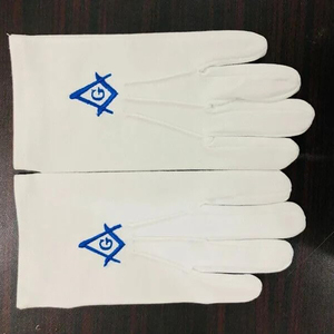 Gants maçonniques en coton blanc uni de haute qualité bas prix brodé église cérémonie défilé marche couture - Product Image 2