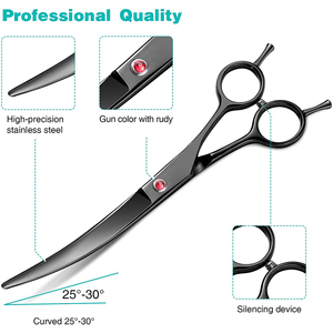 Tijeras Profesionales de Alta Calidad para Peluquería Canina, Acero Inoxidable con Recubrimiento de Polvo Negro, Hoja Curva Afilada, con Apoyo para Dos Dedos - Product Image 2