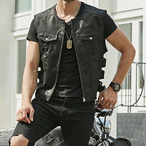 Veste en cuir PU sans manches à fermeture éclair style moto pour hommes Streetwear vêtements d'extérieur à la mode pour le cyclisme vestes courtes - Product Image 4