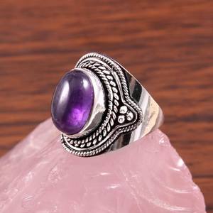 Amethyst Gemstone Sterling Silver Ring Oval Statement Jewelry Handmade Ring For Women Wholesale Supplier - Product Image 6