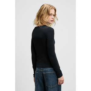 GRIMELANGE SOMBRA Blusa elástica ajustada con botones funcionales y cuello redondo para mujer - Product Image 6