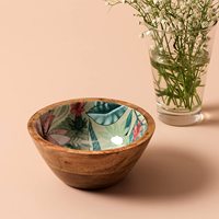 Cuencos mezcladores con cuchara para ensaladera de frutas con juego de servidores Impresión dorada Resina Mango Madera Fiesta maciza Cuencos de madera 50 piezas> 10