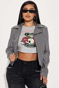 Veste de motard Slim Fit pour dames Logo personnalisé élégant Cuir PU véritable de haute qualité Vintage Casual Boutons en cuir véritable Été - Product Image 4