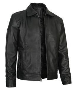 High Quality Custom Made Black Genuine <b>Sheepskin</b> Leather <b>Jacket</b> For <b>Men</b> Fashionable Winter Outdoor Long Sleeve Leather <b>Jacket</b> - Product Image 4