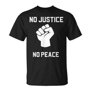 T-shirt No Justice No Peace Power Fist noir unisexe pour adulte, col rond, manches courtes, promotionnel - Product Image 1