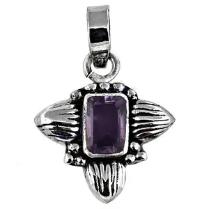 Pendentif Croix en Argent 925 avec Améthyste, Sertissage Solitaire, Style Religieux, Bijou Unisexe pour Usage Quotidien et Cadeau - Art Palace - Product Image 1
