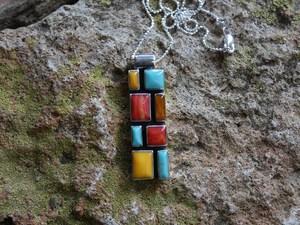 Colgante de mosaico hecho a mano, collar de plata de ley con múltiples piedras preciosas con cadena de 18 pulgadas, regalo para ella - Product Image 4