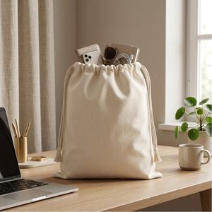 Sac en coton anti-humidité avec cordon de serrage 10x12 pouces 150 GSM Priglob Exim pour cadeaux, shopping et emballage avec option de logo personnalisé - Product Image 3